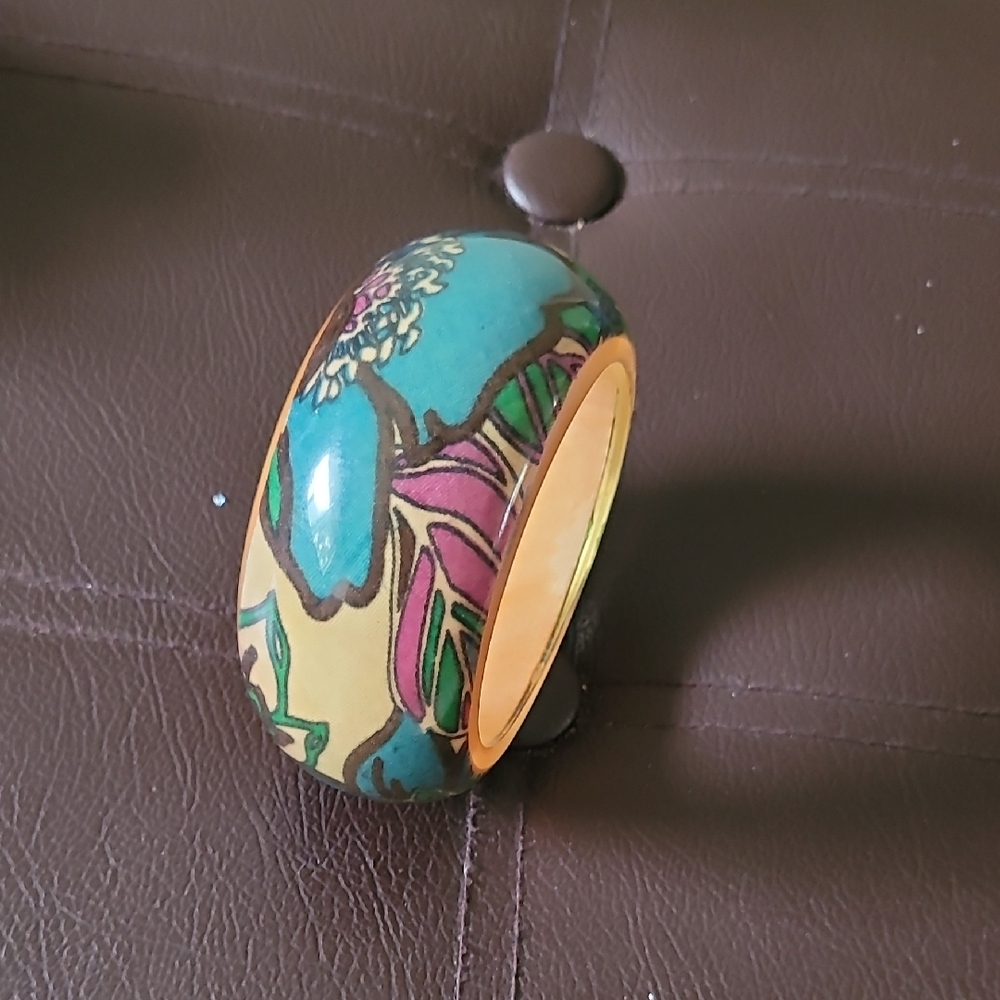 Green and Pink Artistic Bracelet with Organic Design